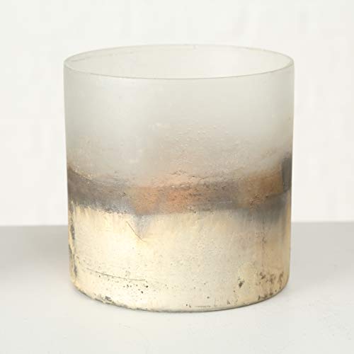 Romantic Banded Hurricanes, Lustrous Lanterns, Set Of 3, Beige, Golden Gilt And Smokey Grey, Lacquered Glass, Handcrafted, 4.75 D X 5.0 H Inches, Modern Home Decor, For Tea Light And Votives #TOP7