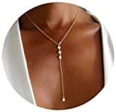 Krudan Lariat Necklace for Women Round Cubic Zirconia Y Long Necklace for Women Cute 14K Gold Plated Drop Diamond Necklace Trendy Jewelry Gifts for Girls