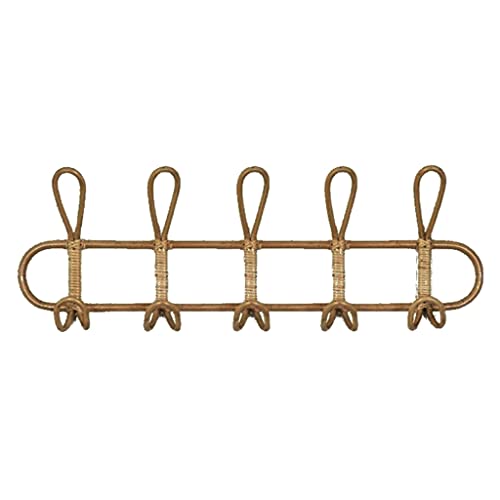 JSGHGDF Ganchos decorativos de ratán para pared, 3 ganchos, 5 ganchos para colgar abrigos, perchero de pared de ratán para ropa, ganchos de pared de ratán