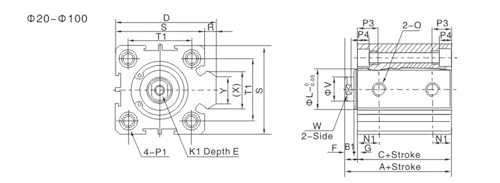 Vérin pneumatique double action SDA100 course 80mm à tige simple - 5