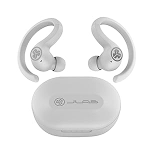 JLab JBuds Air Sport True Wireless oordopjes, bluetooth draadloze koptelefoon en usb oplaadetui met Be Aware Audio, IP66 zweetbestendigheid en aangepast EQ3-geluid (Wit)