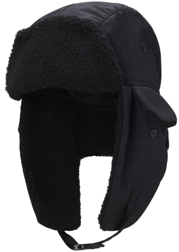 Bass Creek Outfitters Men's Winter Hat - Ushanka Trapper Bomber Cap With Ear Flaps, Size One Size, Black #TOP29