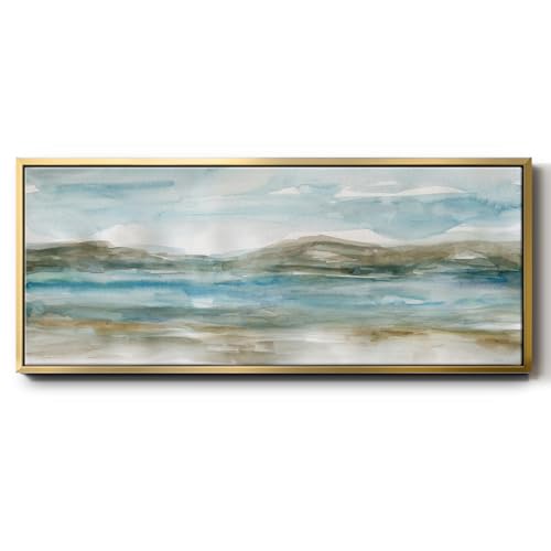 Renditions Gallery Abstract Nature Floater Framed Wall Art Peaceful Beach View Watercolor Artwork Canvas Prints & Paintings for Resturant Office School - 8"X20" GOLD Frame GAL033