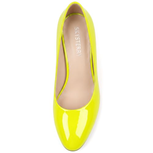 Image of SKYSTERRY Women's Low Heel Dress Pumps Shoes 2 Inch | Low Chunky Block Heel Pumps, Closed Round Toe Heels, Patent Leather Office Work Wedding Pumps Shoes
