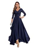 Nota: lavar a mano solamente BOLENSYE Vestidos de madre de la novia, longitud del té, manga larga 3/4, encaje de gasa, vestidos de madre del novio para boda, Azul marino, 12