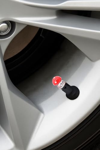 4-Pack Handmade Mushroom Tire Valve Stem Caps, Colorful Red & White Design for Schrader Valves, Cute Car & Bike Accessory, Unique Driver Gift, Novelty Wheel Accent (Black)