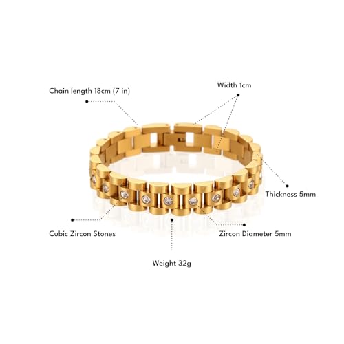 18K Gold Plated Stainless Steel Bracelet for Women Non-Tarnish, Waterproof, Chunky Link Chain – Fashion Jewelry Gift for Wife, Sister, Friend – 7-Inch Watch Band Style3