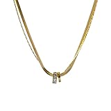 Collares para hombre, 2 capas de doble anillo con colgante de circonita para mujer, joyería exquisita a la moda