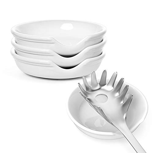 LE TAUCI Ceramic Spoon Rest 475 Inch Utensil Rest for Stove Top Spoon Holder Kitchen Spatula Holder Tea Coffee Spoon Rest White