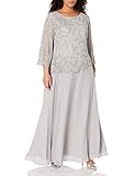 J Kara Women's Plus Size Long Scoop Neck Asymetrical Beaded Dress, Silver/Multi, 18W