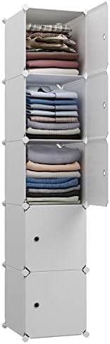 MAGINELS Cube Storage Organizer 5-Cube (11.8"x11.8") Narrow Cabinet Closet Storage Shelves Plastic Storage Shelving for Bedroom, Living Room, Office, White with Doors