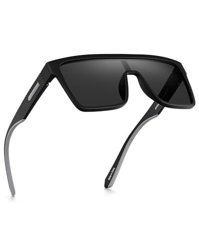 GLINDAR Polarized Shield Sonnenbrille für Herren Square Flat Top Sportbrille Schwarzer Rahmen/Graue Linse