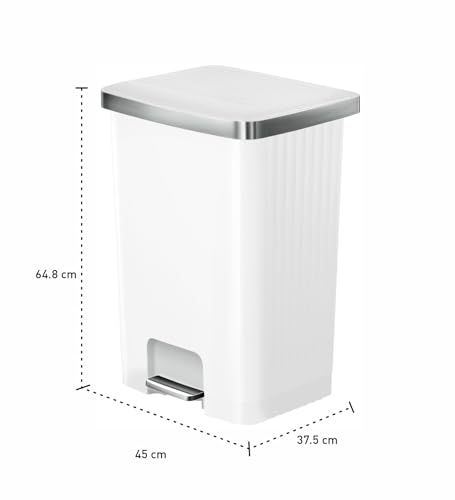 Image of Obsessions EKO 70L Plastic Step Bin with Pedal, Large Capacity Trash Can Ideal for Home, Kitchen and Office, White