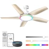 Dreo ventilador de techo inteligente de perfil bajo con luz 132 cm, LED regulable con temperatura de color ajustable, iluminación ambiental RGB, motor CC silencioso, instalación fácil, APP, blanco