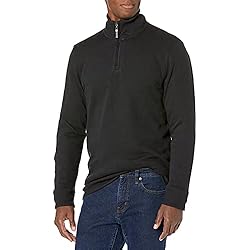 Amazon Essentials Jersey de Canalé Francés con Cremallera de un Cuarto Hombre, Negro, M