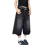 FYHTC Y2k Jorts for Women and Men- Unisex Wash Baggy Jorts Jean Shorts Long Jorts Denim Shorts, Casual Streetwear(Color:Black,Size:Large)