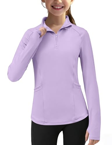 Girl Lightweight Sun Shirt Zip Up Long Sleeve Sun Protection Jackets with Thumbhole, 6-7Y, Purple