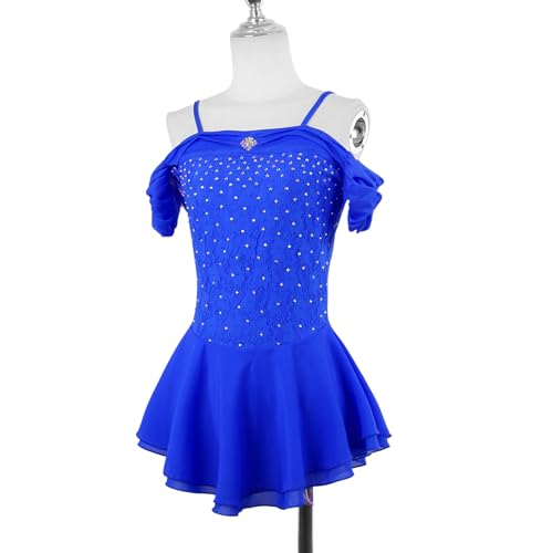 Crianças Meninas Rendas Estilingues Figura Patinação No Gelo Vestido, Fora Do Ombro Mangas Curtas Co