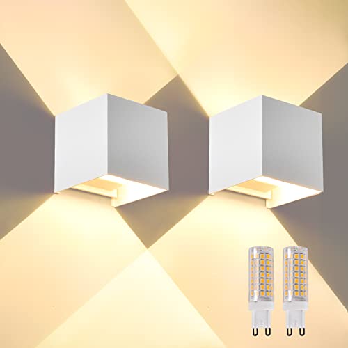 FUPE 2 piezas Aplique Exterior Pared,Lámpara de Pared Led con G9 intercambiable 9w 3000k luz cálida ip65 adecuado para escenas de decoración de pared Interior/exterior