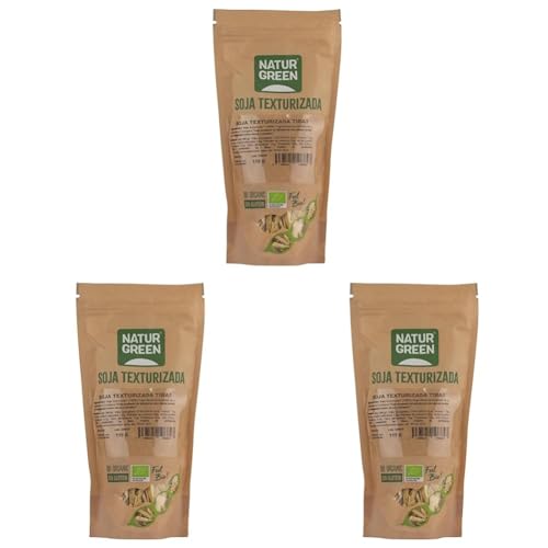 NaturGreen - Soja Texturizada en Tiras Bio 115 g, Alternativa Vegetal a la Carne, Alta en Proteína y Fibra, Ideal para Guisos, Tacos o Platos Veganos, Ecológica y Sin Gluten (Paquete de 3)