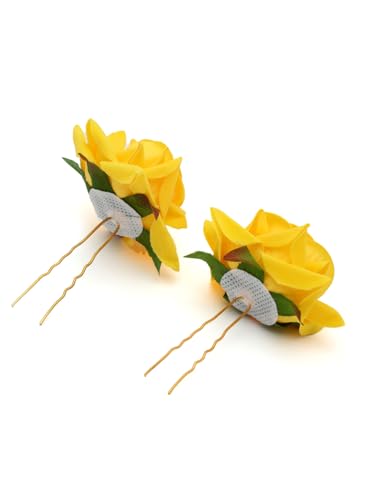 Image of Vogue Hair Accessories Rose Flower Pins Set Of 2 Yellow (Vha A 01)
