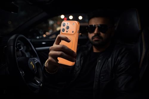 Image of SHINESTAR Premium Luxury Case Compatible with iPhone 14 Pro | Protective Back Cover with Camera Lens Safety | Wireless Charging Support | Slim Fit Durable Design | Enhanced Grip Protection Orange