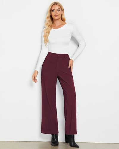 GRAPENT Corduroy Wide Leg Pants Woman High Waisted Fall Business Casual Elastic Waist Loose Trendy Trousers with Pockets4