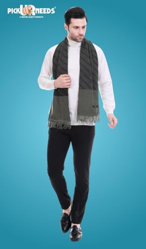 Image of Pick Ur Needs Premium Men's Warm And Stylish Woolen Muffler Angoora With Solid Color Plain Design And Stylish Tussles Ends Muffler For Men