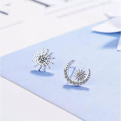 Boucles d'oreilles soleil et lune en argent et cristaux pour fiançailles et soirées - 2