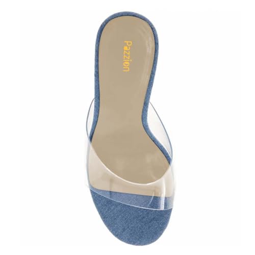 Pazzion Women Chic Clear Heeled Open Rounded Toe Mules Slip On Mid Heels Backless PVC Sandals Comfy Ballroom Dress Shoes Size 4-16 US3