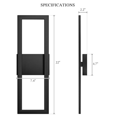 LamQee 22" Modern Outdoor Wall Lights 2 Packs, 3000K 1450LM LED Large Exterior Lighting Fixtures with Rectangle Frame, Matte Black Linear Outside Sconce Wall Mount for House Porch Patio Garage Door by LamQee - Used condition - Image 6