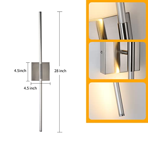 Wall Sconces Sets Of Two,Modern Brushed Nickel Sconces Wall Lighting,Hardwired Metal Bathroom Vanity Light Fixture With Intergrated Led 3000K 12W Linear Rod For Bedroom Living Room Hallway Kitchen #TOP6