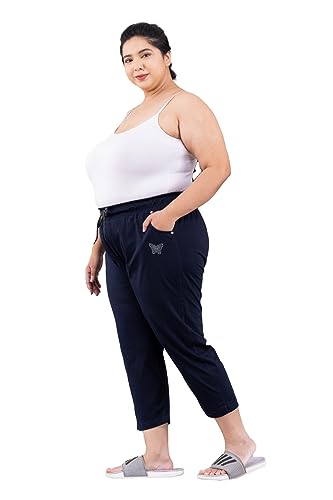 Image of CUPID Woman's Plus Size Plain Cotton Half Pant, 3 /4th Sports n Casual Night Short Pant, Knee Length Indoor n Outdoor Capris for Ladies