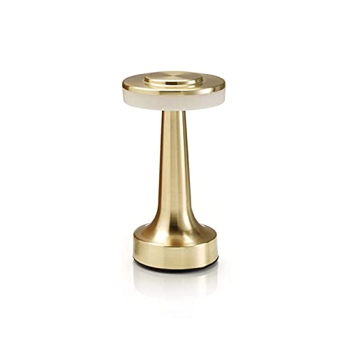 Auraglow Satin Brass Rechargeable Touch Control Cordless LED Table Lamp - Perfect for Bedside Tables, Hotels and Restaurants