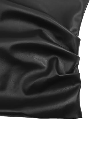Limerose Womens Off Shoulder Top Sleeveless Shirts Faux Leather Slim Fitted Tank Top4