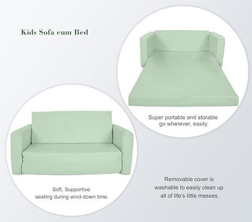 Image of Baby /Couch /Playmat /Three Layers of Folding Kids Sofa /Armchair Flip Open Plush Foldable Mini /Foldable Sofa Cum Bed Chair for 6-60 Months (Upto 5 Years Kids) (Green) -Kiwi