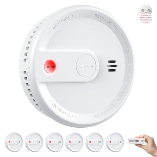 X-Sense 6 detectores de humo con batería de 10 años, con soporte magnético, en espera sin parpadeo LED, botón de prueba/silencio, ultrafino, XS0G-SN
