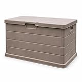 MA MAISON Baule Cassapanca Multiuso 170LT - Esterno, Interno, Apertura Superiore, Effetto Legno, Resina Taupe, Contenitore, Organizzatore, Stoccaggio - Made In Italy (Taupe 170lt)