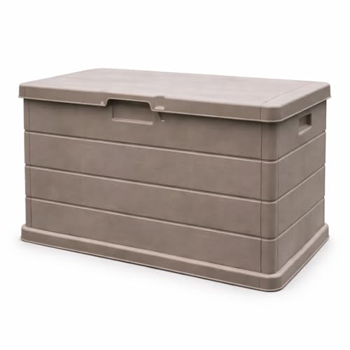 MA MAISON Baule Cassapanca Multiuso 170LT - Esterno, Interno, Apertura Superiore, Effetto Legno, Resina Taupe, Contenitore, Organizzatore, Stoccaggio - Made In Italy (Taupe 170lt)