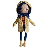 KLABELGIFT Handmade Gothic Cloth Doll – Creepy Cute Inspired Doll with Blue Hair, Yellow Raincoat & Boots, Collectible Decor Toy