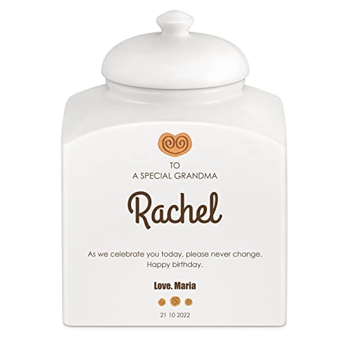 Maverton Customised Cookie Jar with Lid - Ceramic Candy Container with overprint - Storage Jar for Biscuits - Ceramic Food Storage for her - For Birthday - Ladies Kitchen Accessory - BISCUIT