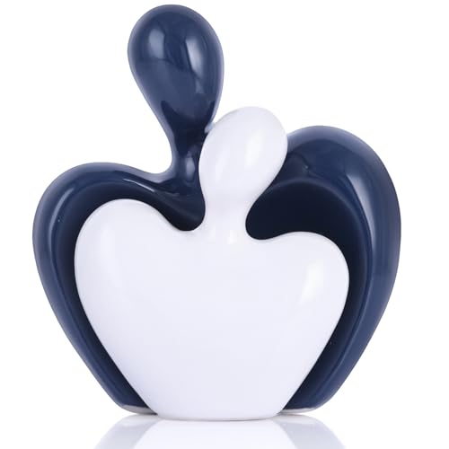 DOVDOV Blue and White Mini Ceramic Couple Sculpture, Romantic Love Decorative Statue, Couple, Blue Home Decor, Suitable for Dresser, Bookshelf, Office, Coffee Table Desktop Decoration.