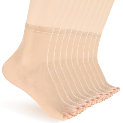 10 Pairs Sheer Ankle Socks Thin Nylon Socks Crystal Transparent Silky High Hosiery Socks Ultra-Thin No Show Elastic Socks Short Dress Stockings See Through Socks Low Cut Sheer Socks for Women Nude