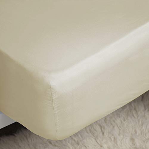 Belledorm Easycare Polycotton Percale 200 Thread Count 11 Inch Deep Fitted Sheet, Cream, Cot