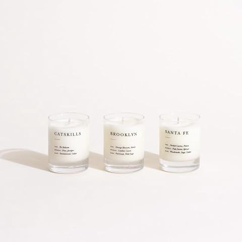 Brooklyn Candle Studio Votive Gift Set - Smoke & Woods - Luxury Scented Mini Candles, Vegan Soy Wax, Hand Poured in The USA, 70 Hour Slow Burn Time, Set of 3-3oz Cover