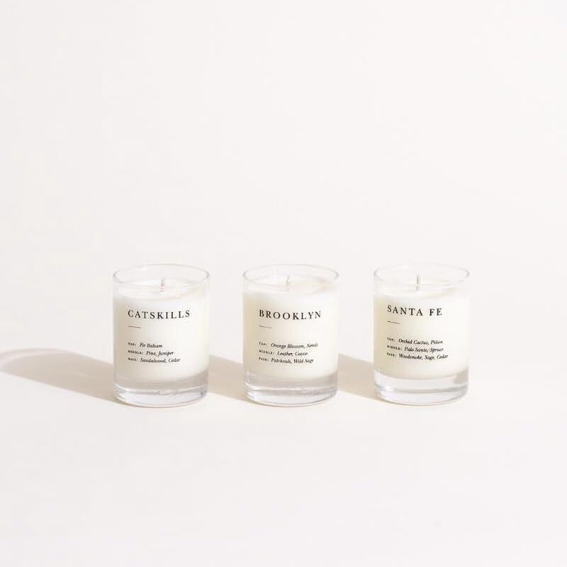 Brooklyn Candle Studio Votive Gift Set - Smoke & Woods - Luxury Scented Mini Candles Vegan Soy Wax Hand Poured in The USA 70 Hour Slow Burn Time Set of 3-3oz