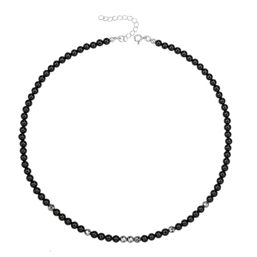 Unique Gems Collana di perle da donna Collana di pietre preziose Nero onice Choker 38cm Perline Ø 4mm rotonde Qualità da gioielliere