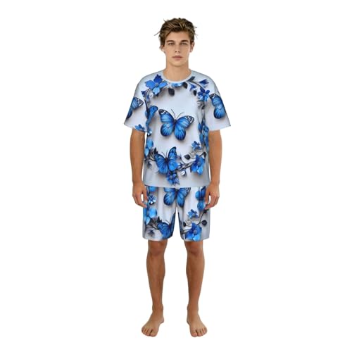 Pyjama homme imprimé papillons bleus en ensemble élégant