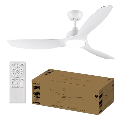 Philips Fixed Blade Fan Ceiling, 3 Blades, Big (52) 28W LED Light, DC Motor, Color Temperature Range (3000 K, 4300 K, 6500 K) with Dimming Function, Remote Included