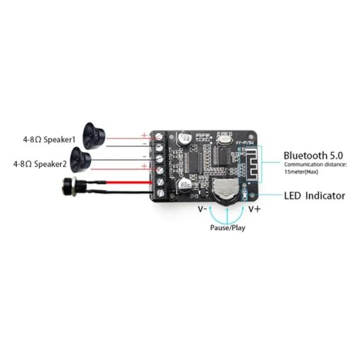 Image of Hexonix XY-P15W Bluetooth Stereo Digital Power Amplifier Board, 10W /15W /20W Dual Channel Class-D Audio Amplifier Module for 12V-24V DIY Speaker Systems